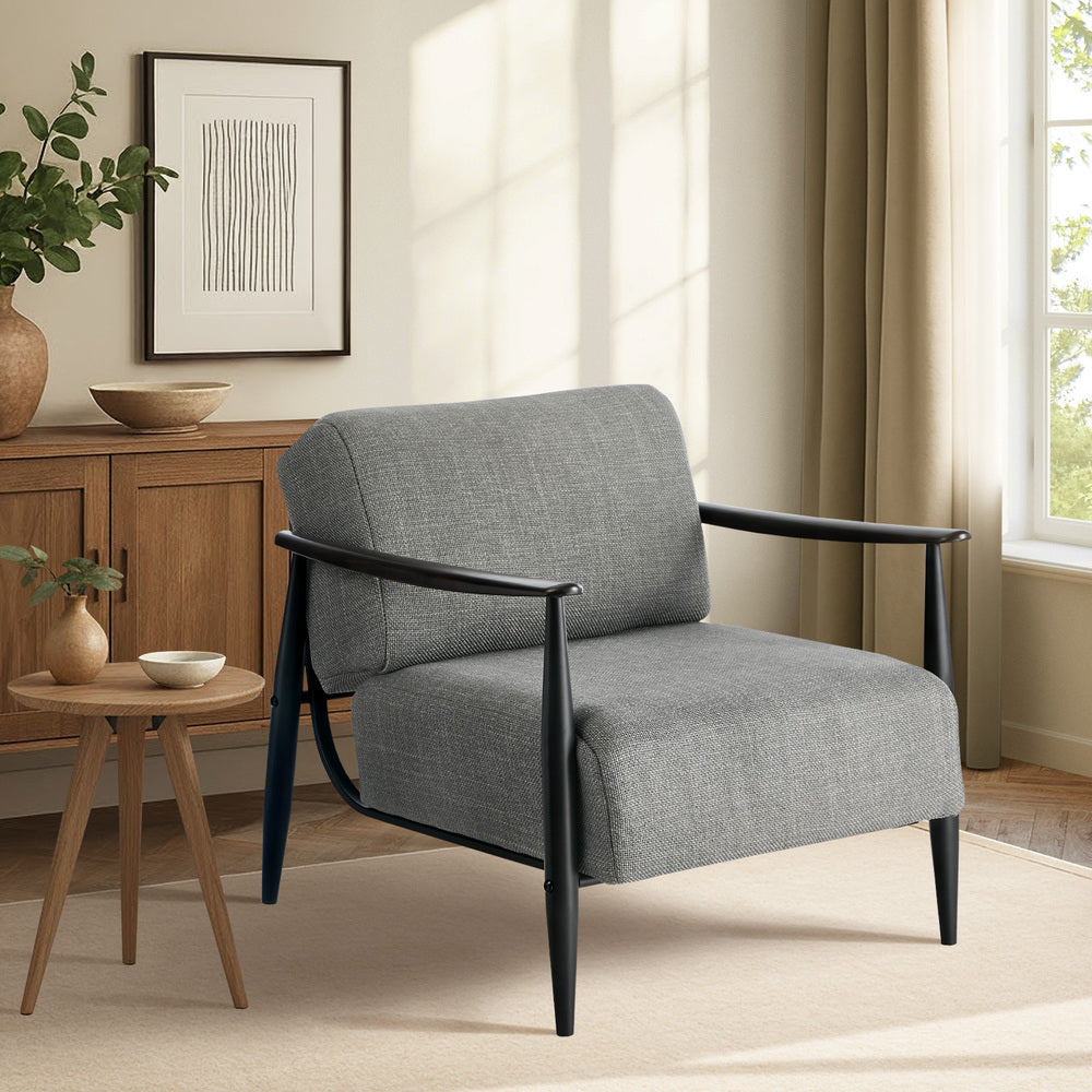 Wooden Armchair Lounge Sofa Fabric Accent Armchairs Grey