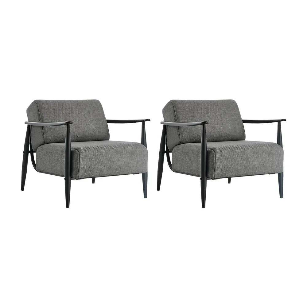 2x Wooden Armchair Sofa Chair Fabric Accent Armchairs Grey