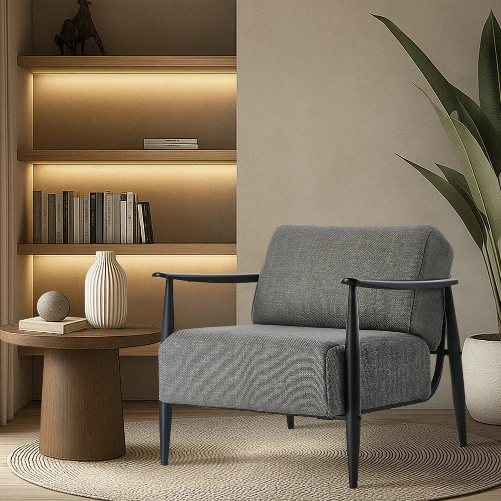 2x Wooden Armchair Sofa Chair Fabric Accent Armchairs Grey