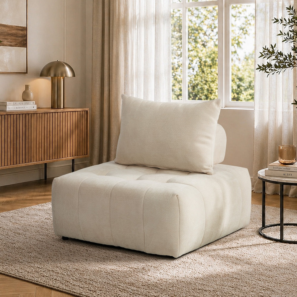 Chenille Lounge Armchair – Adjustable Backrest, Deep Seat, Beige