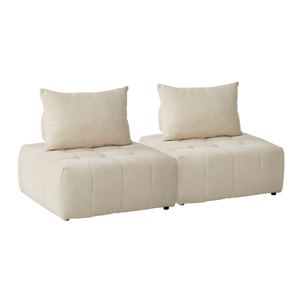 Oikiture 2x Chenille Modular Sofa Floor w/Pillow TOFU Armless Beige