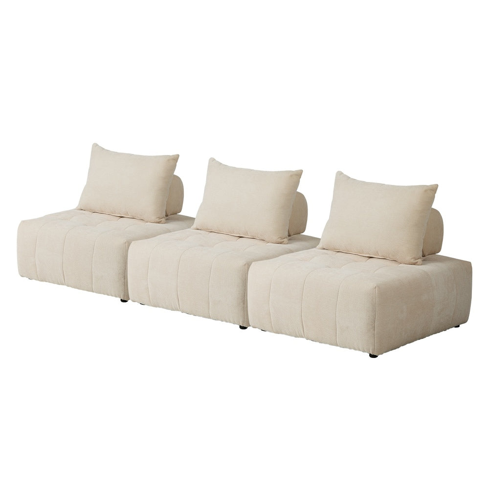 3x Chenille Modular Sofa Floor w/Pillow TOFU Armless Beige