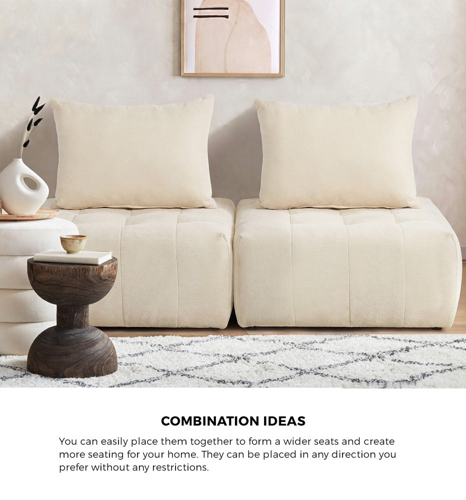 3x Chenille Modular Sofa Floor w/Pillow TOFU Armless Beige