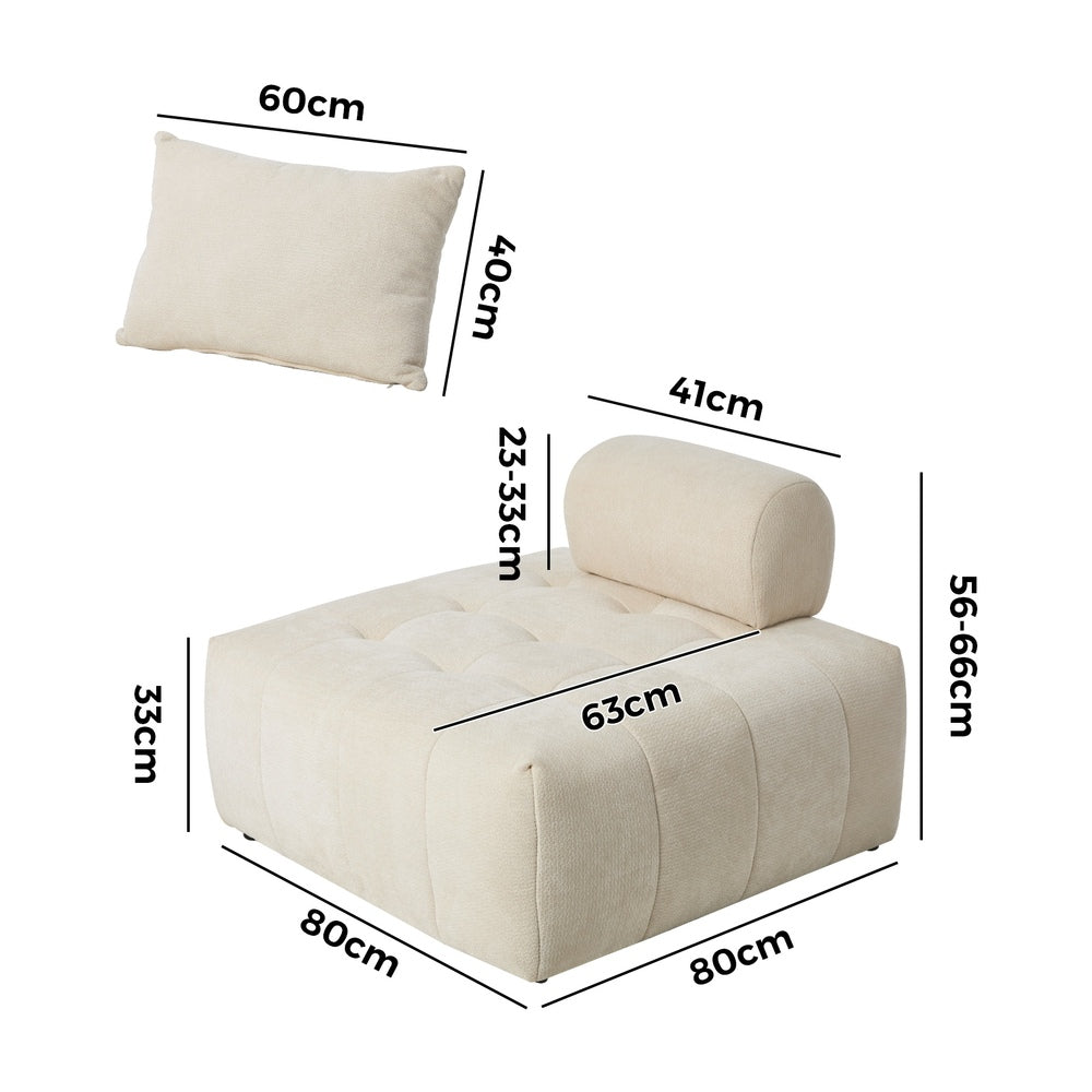 Chenille Lounge Armchair – Adjustable Backrest, Deep Seat, Beige