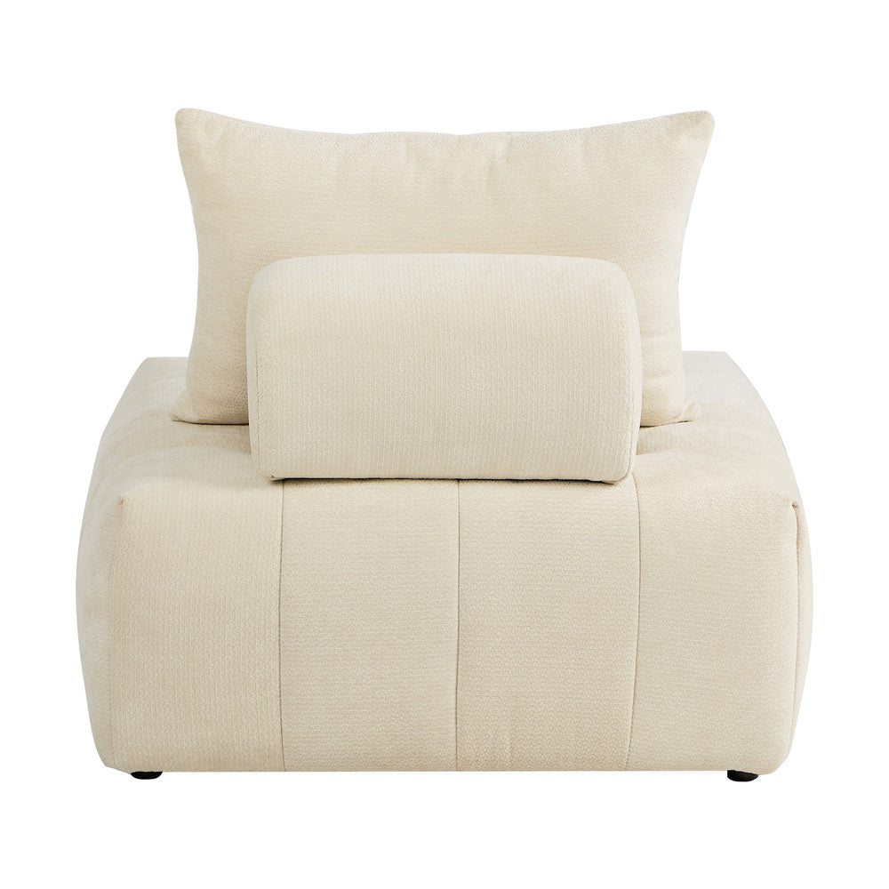 Chenille Lounge Armchair – Adjustable Backrest, Deep Seat, Beige
