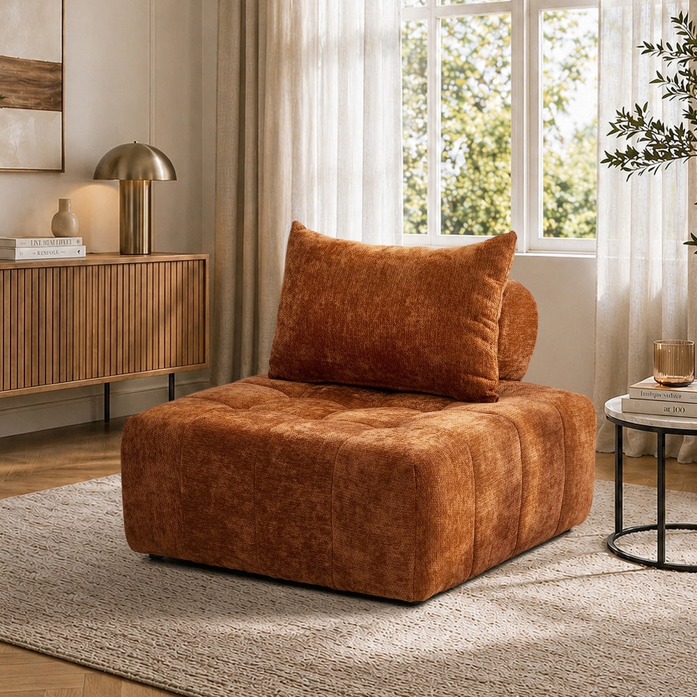 Chenille Lounge Armchair – Adjustable Backrest, Deep Seat, Brown