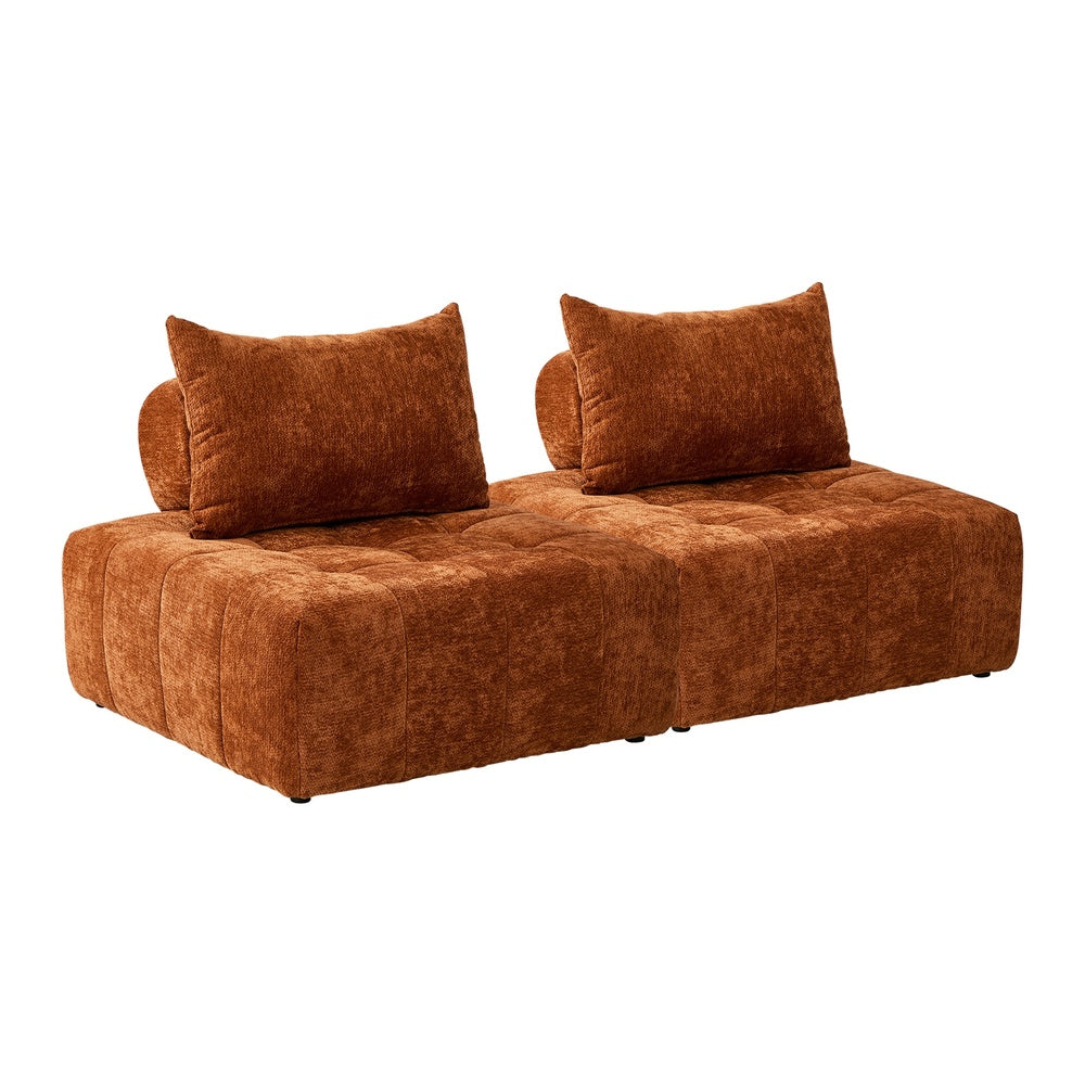 Oikiture 2x Chenille Modular Sofa Floor w/Pillow TOFU Armless Brown