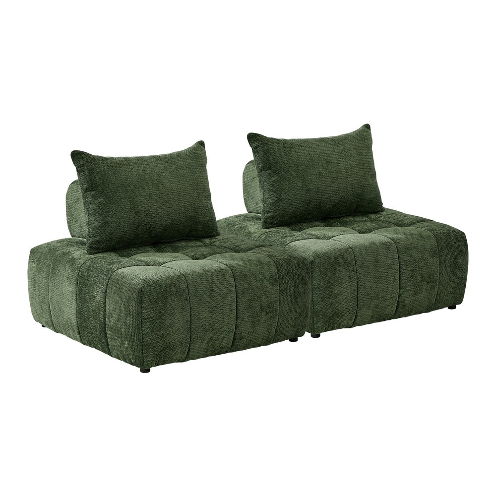 Oikiture 2x Chenille Modular Sofa Lounge w/Pillow TOFU Armless Green