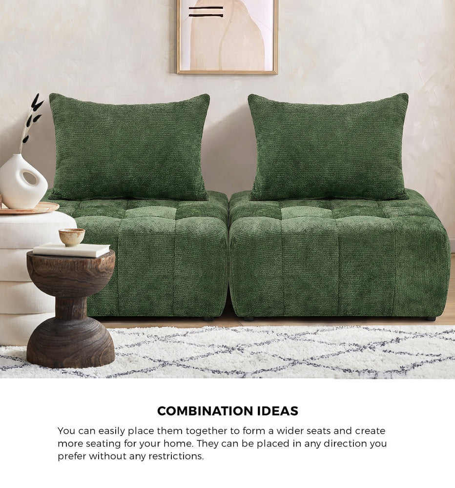 Oikiture 2x Chenille Modular Sofa Lounge w/Pillow TOFU Armless Green
