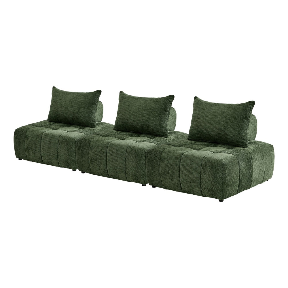 Oikiture 3x Chenille Modular Sofa Lounge w/Pillow TOFU Armless Green