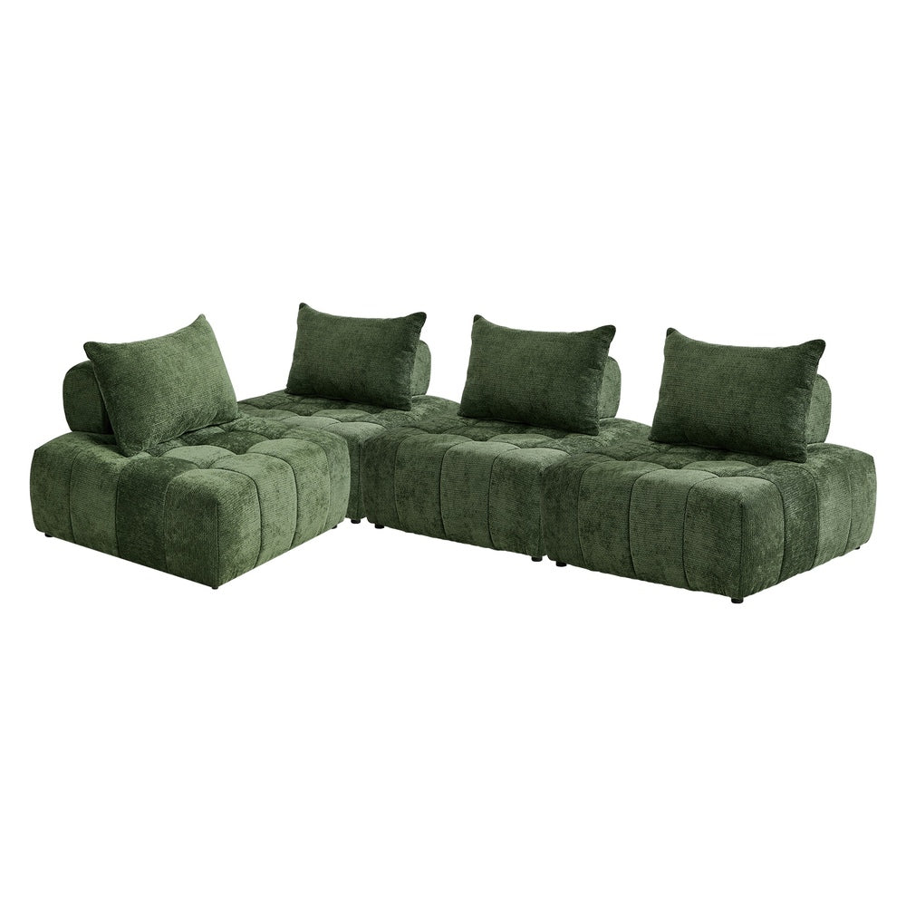 Oikiture 4x Chenille Modular Sofa Lounge w/Pillow TOFU Armless Green