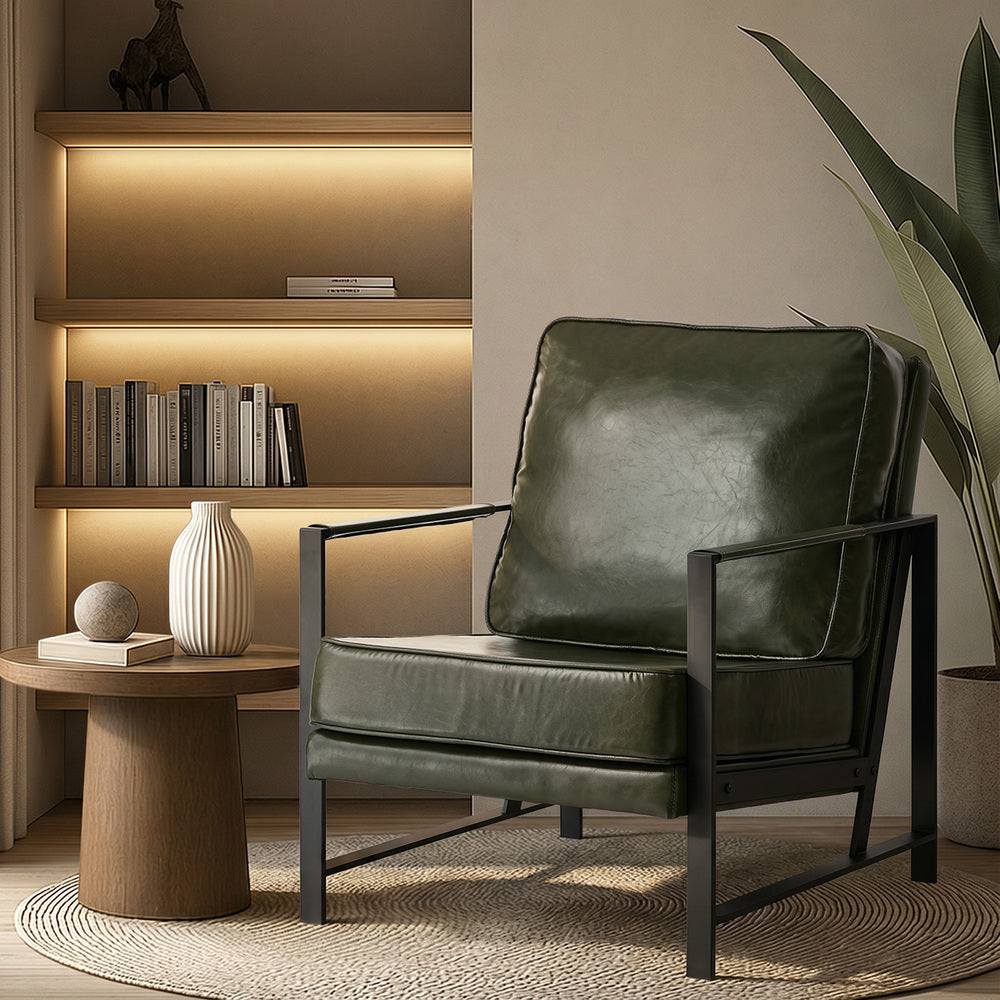 Oikiture Lounge Armchair Sofa Faux Leather Accent Green
