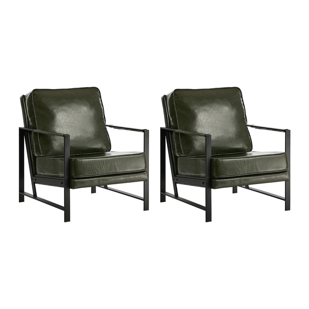 Oikiture 2 Pack Faux Leather Accent Armchairs, Lounge Chair, Lumbar Pillow Green