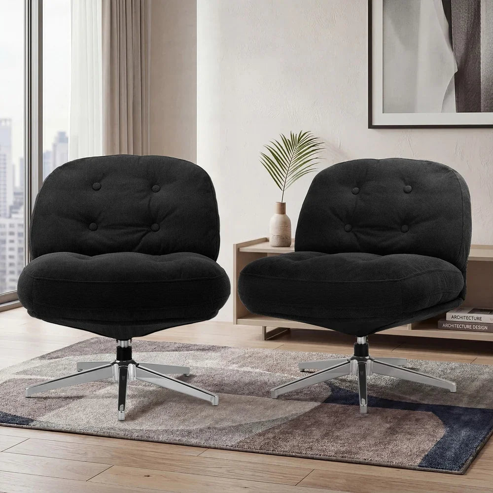 2x Armchair Swivel Chair Padded Accent Chairs Polyester Black