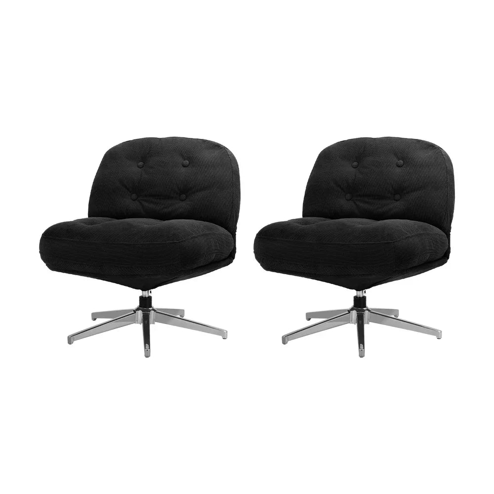 2x Armchair Swivel Chair Padded Accent Chairs Polyester Black