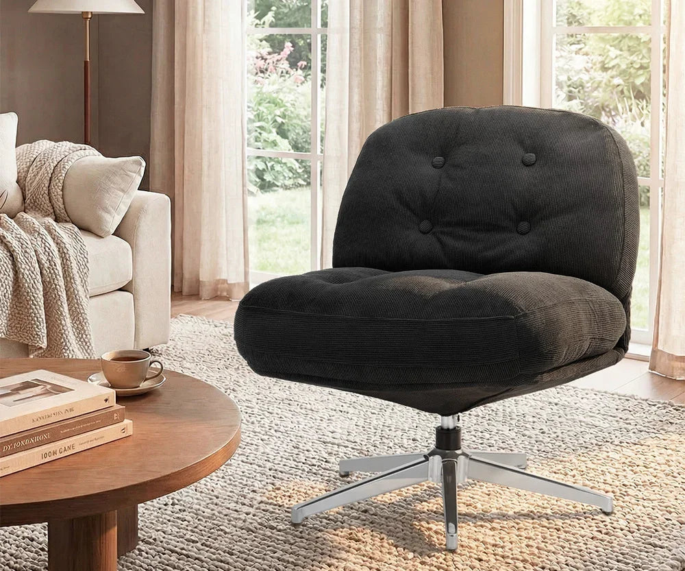 2x Armchair Swivel Chair Padded Accent Chairs Polyester Black