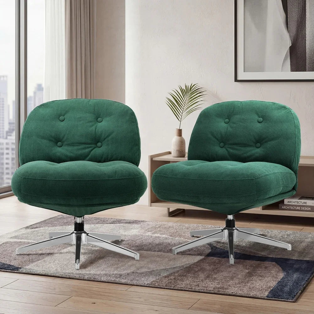 2x Armchair Swivel Chair Padded Accent Chairs Polyester Green