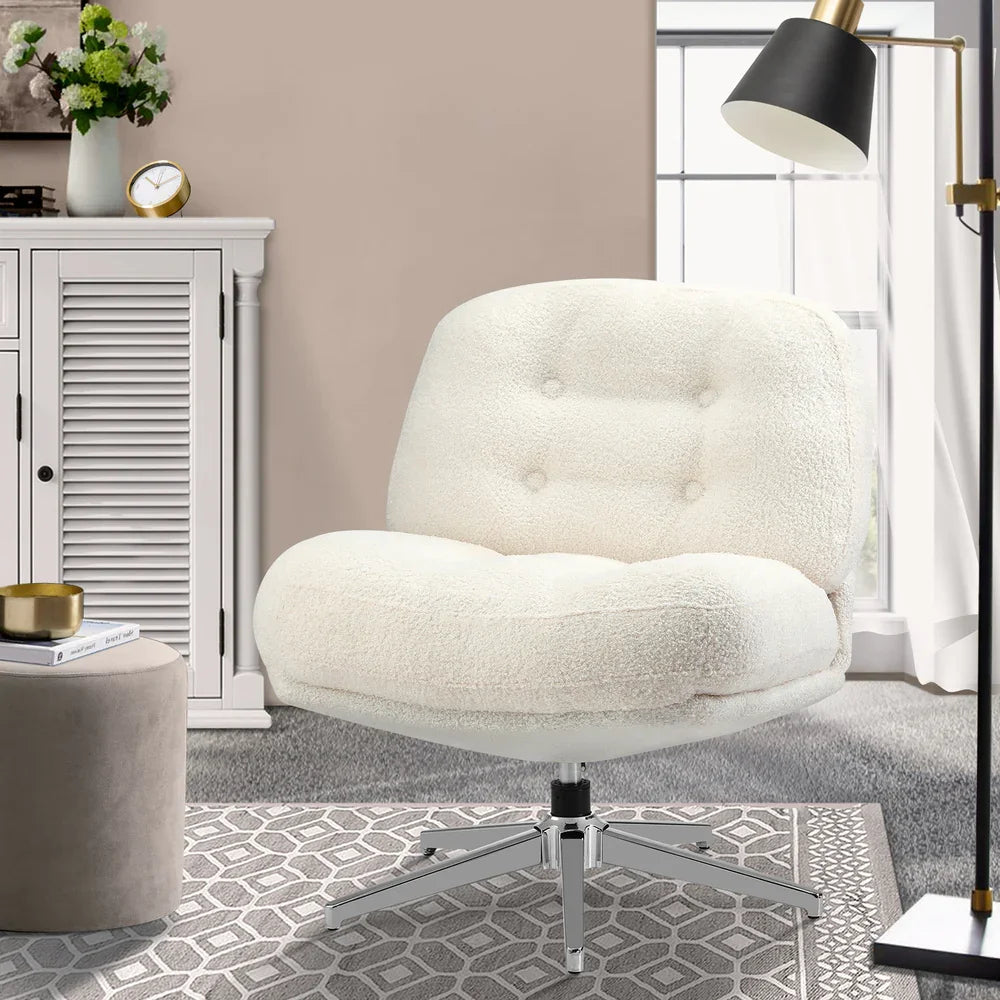 2x Armchair Swivel Chair Padded Accent Chairs Boucle White