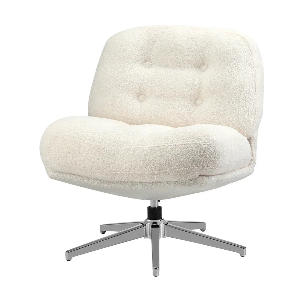 2x Armchair Swivel Chair Padded Accent Chairs Boucle White