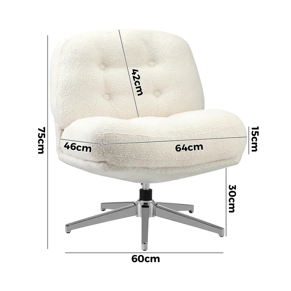 2x Armchair Swivel Chair Padded Accent Chairs Boucle White