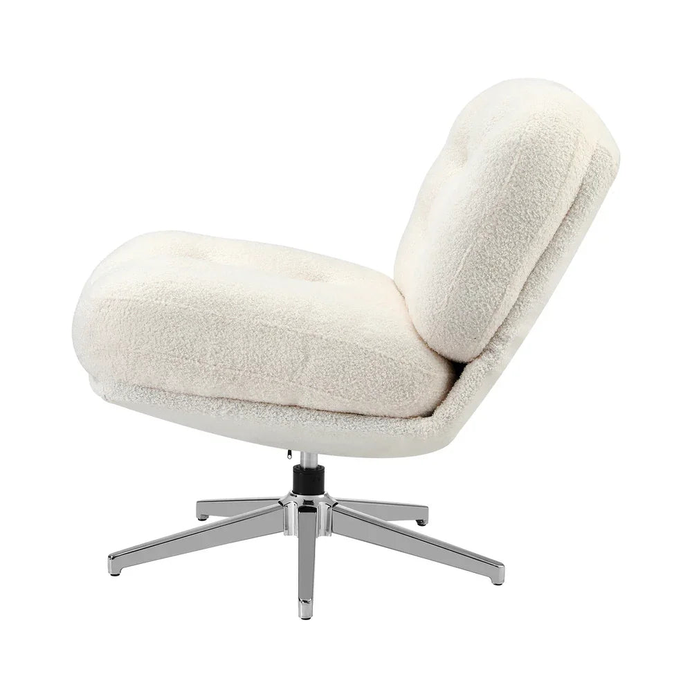 2x Armchair Swivel Chair Padded Accent Chairs Boucle White