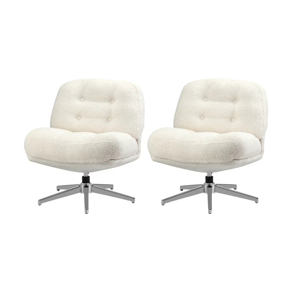 2x Armchair Swivel Chair Padded Accent Chairs Boucle White
