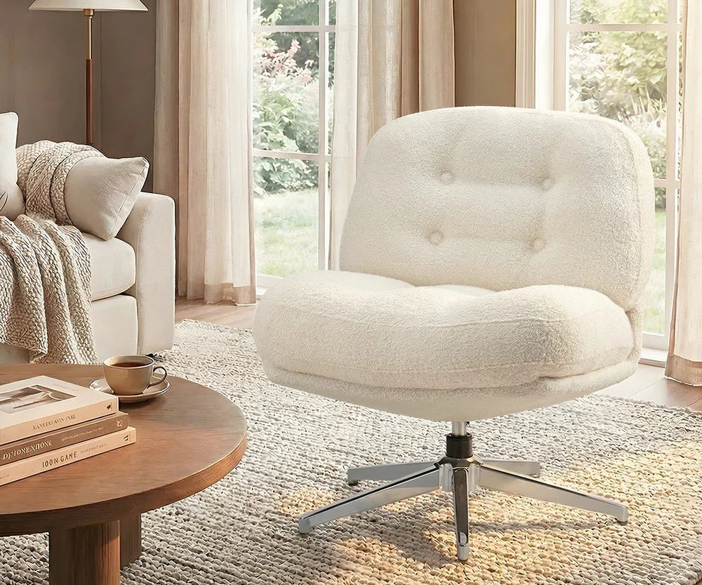 2x Armchair Swivel Chair Padded Accent Chairs Boucle White