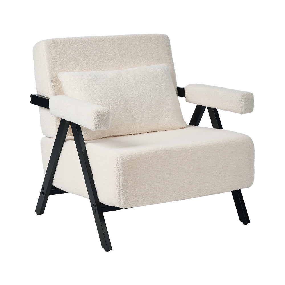 Oikiture Compressed Armchair Sherpa Lounge Accent Sofa with Cushion