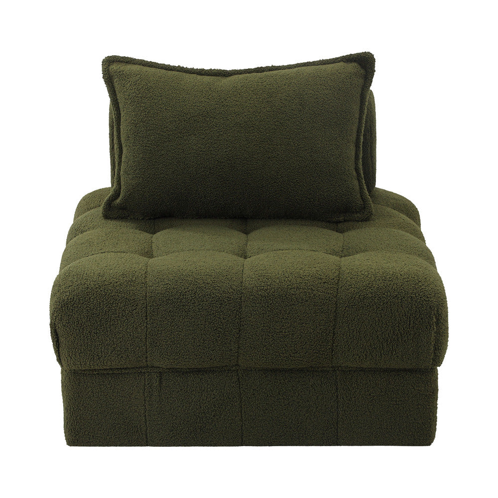 Oikiture 2 Seater Boucle Modular Sofa Armless TOFU Back Green