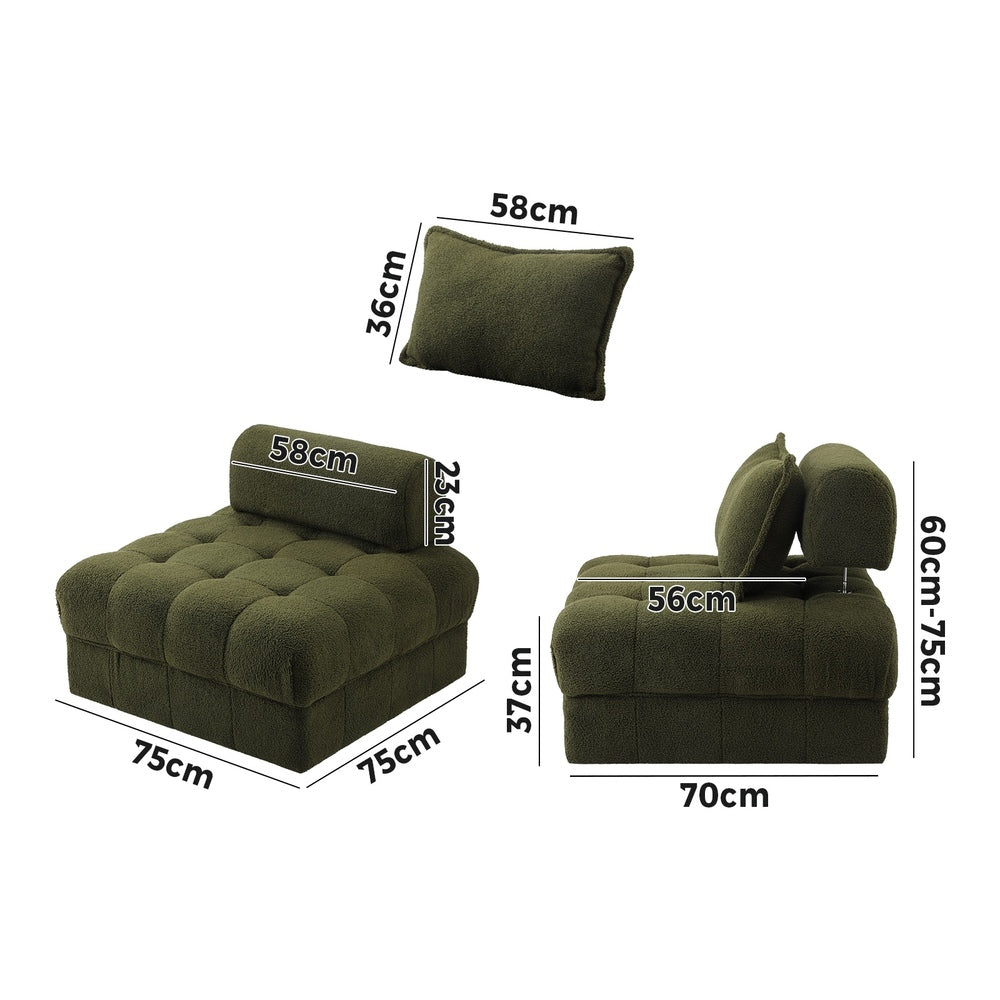 Oikiture 1 Seater Boucle Modular Sofa Armless TOFU Back Green