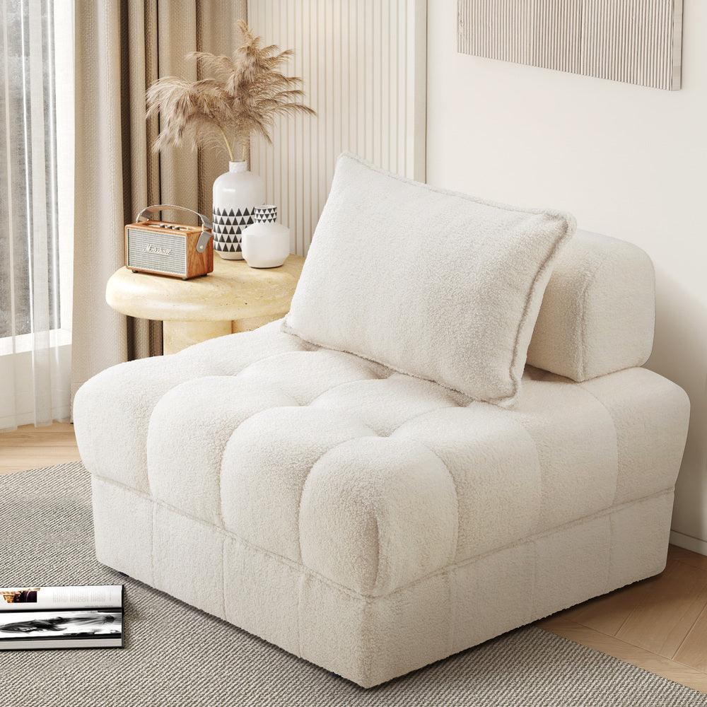 1 Seater Boucle Modular Sofa Lounge Chair Armless White