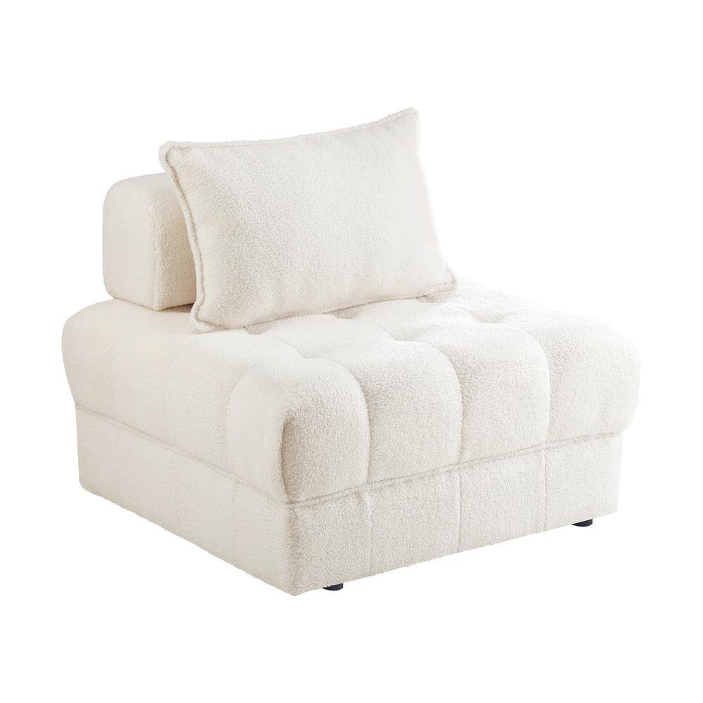 1 Seater Boucle Modular Sofa Lounge Chair Armless White