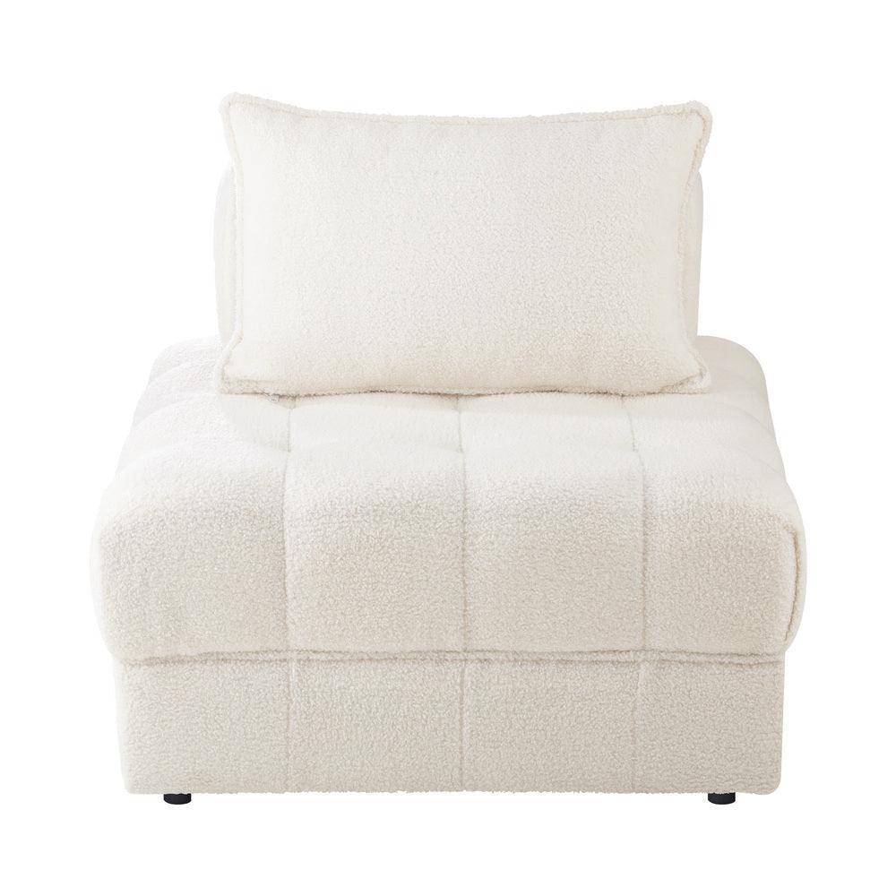1 Seater Boucle Modular Sofa Lounge Chair Armless White