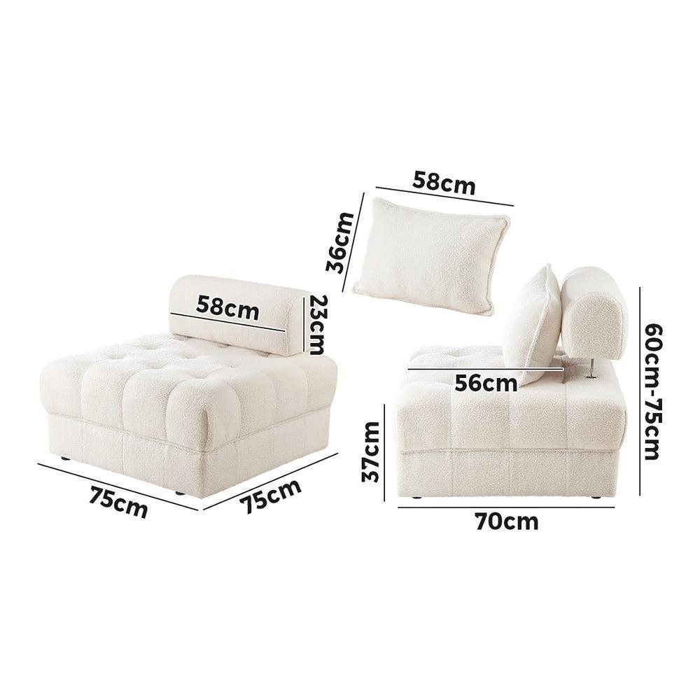 1 Seater Boucle Modular Sofa Lounge Chair Armless White