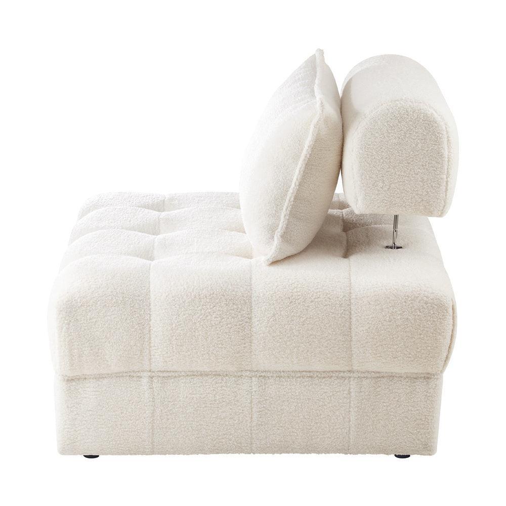 1 Seater Boucle Modular Sofa Lounge Chair Armless White