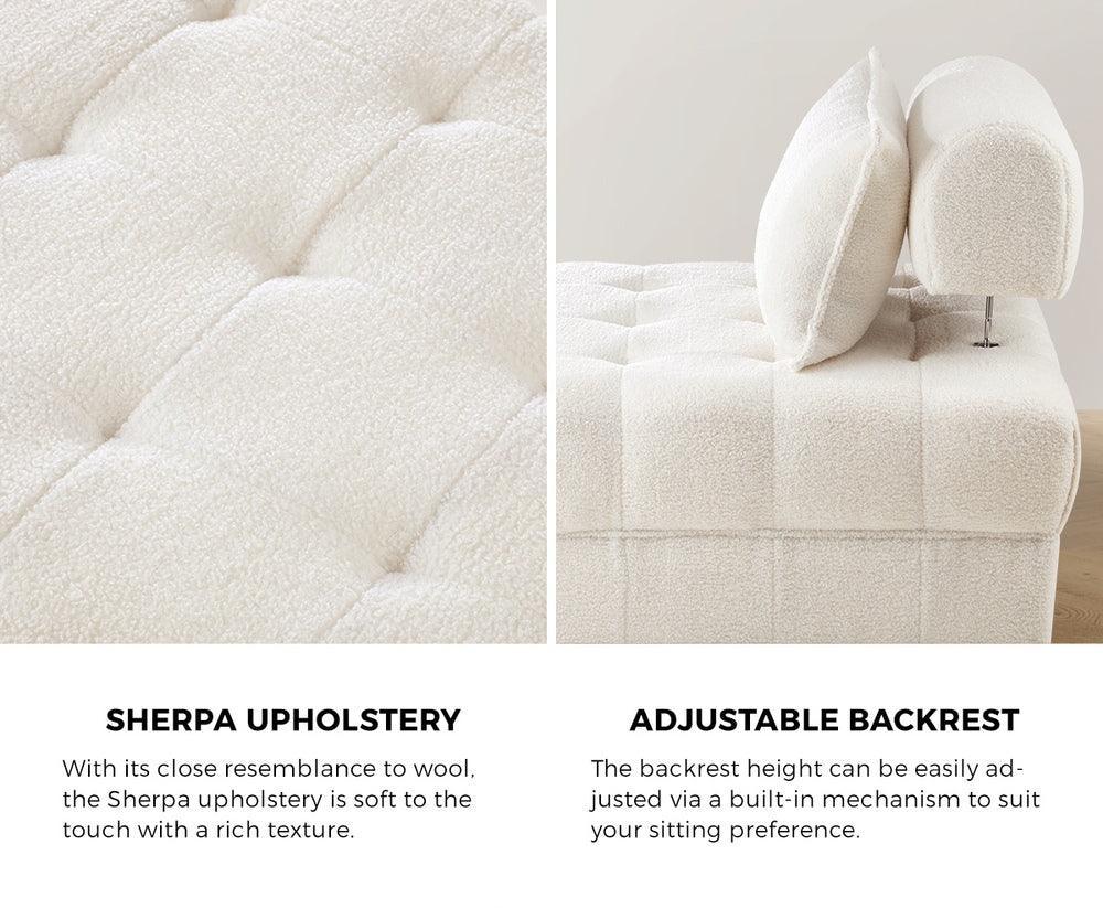 1 Seater Boucle Modular Sofa Lounge Chair Armless White