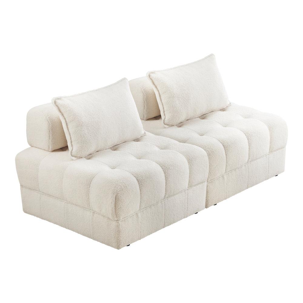 2 Seater Boucle Modular Sofa Lounge Chair Armless White