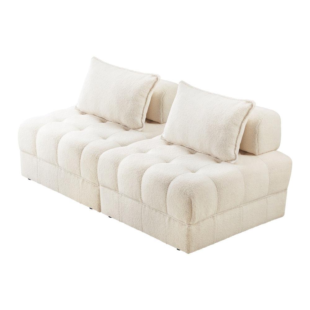 2 Seater Boucle Modular Sofa Lounge Chair Armless White