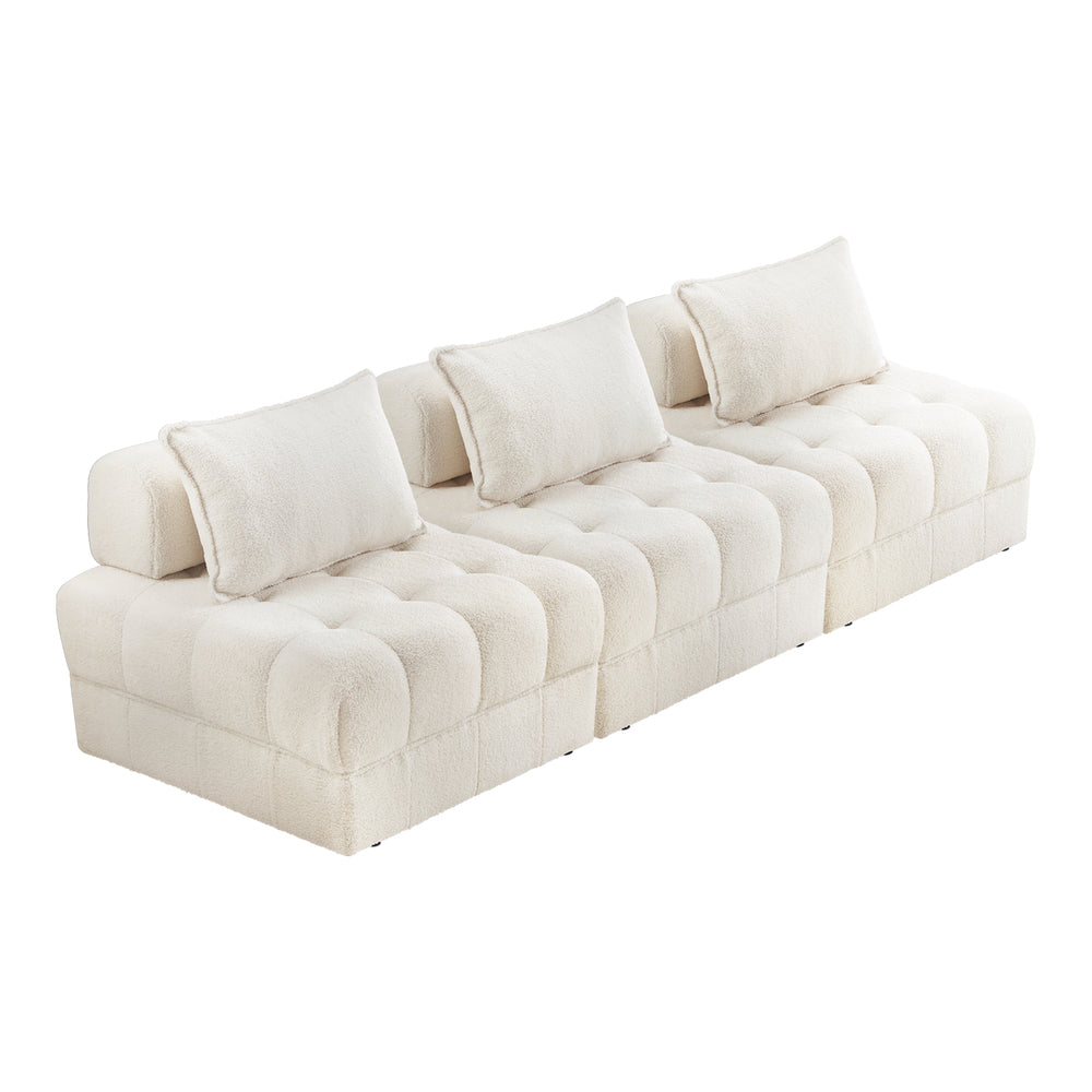 3 Seater Boucle Modular Sofa Lounge Chair Armless White