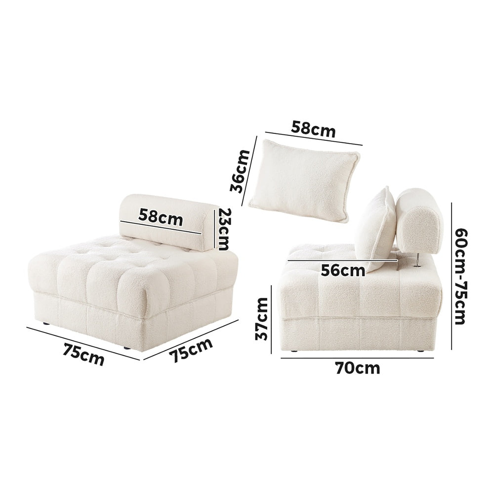4 Seater Boucle Modular Sofa Lounge Chair Armless White
