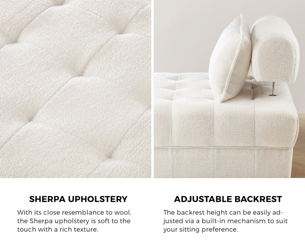 4 Seater Boucle Modular Sofa Lounge Chair Armless White