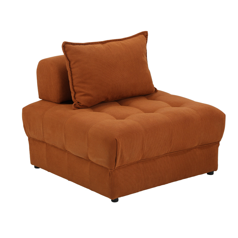 Oikiture 1 Seater Velvet Modular Sofa Lounge Chair with Backrest Brown