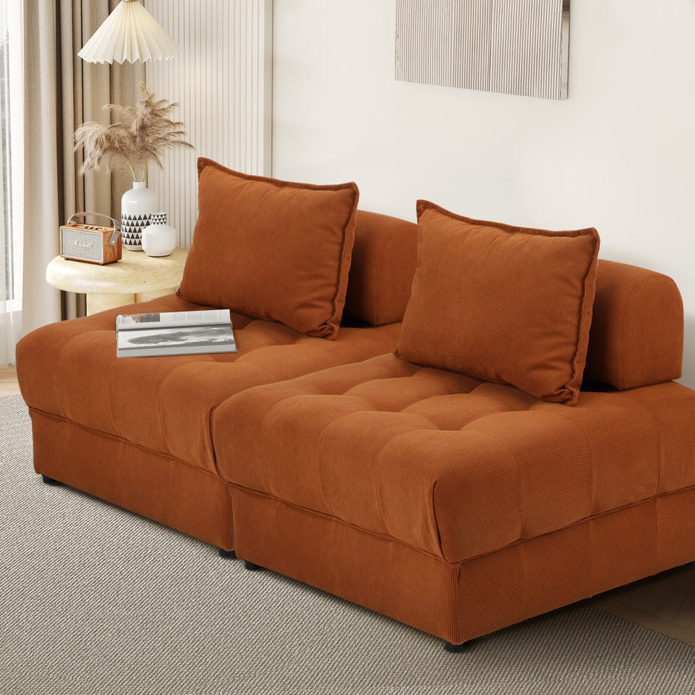Oikiture 2 Seater Velvet Modular Sofa Lounge Chair with Backrest Brown