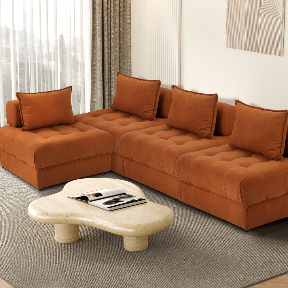4 Seater Velvet Modular Sofa Lounge Chair with Backrest Brown