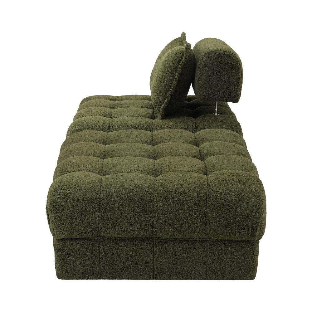 Oikiture 2 Seater Boucle Modular Sofa & Ottoman Set Green