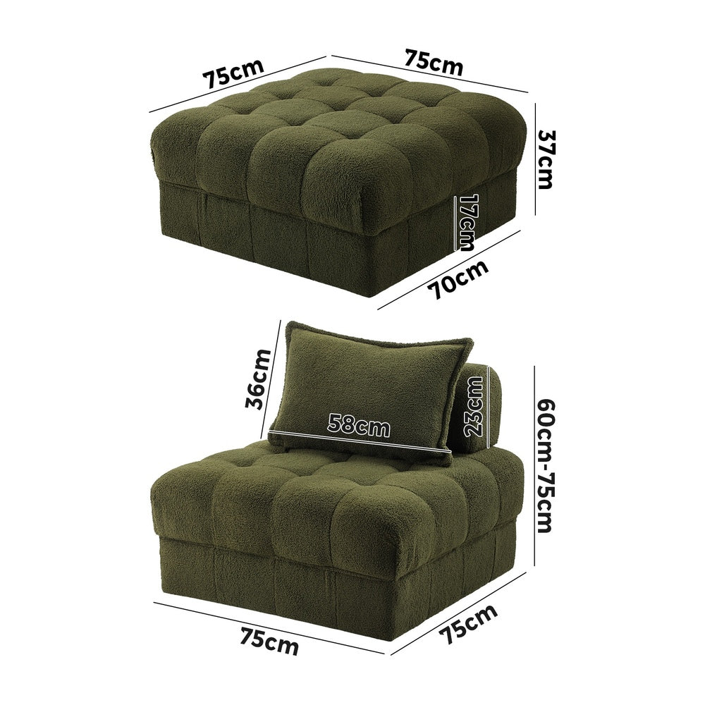 Oikiture 3 Seater Boucle Modular Sofa & Ottoman Set Green
