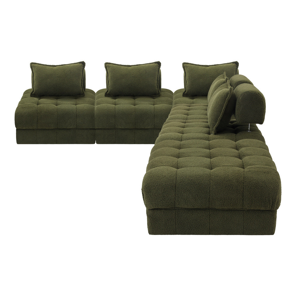 Oikiture 5 Seater Boucle Modular Sofa & Ottoman Set Green