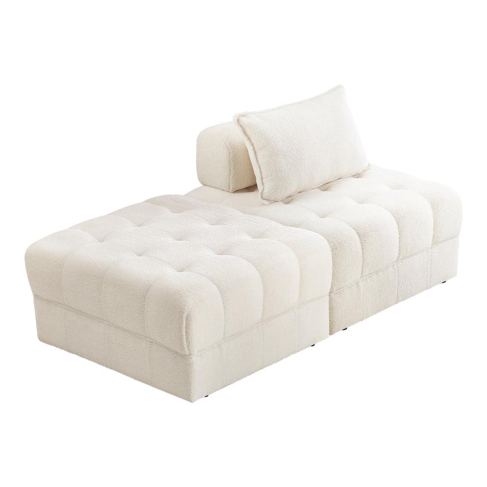 2 Seater Boucle Modular Sofa & Ottoman Set Armless White