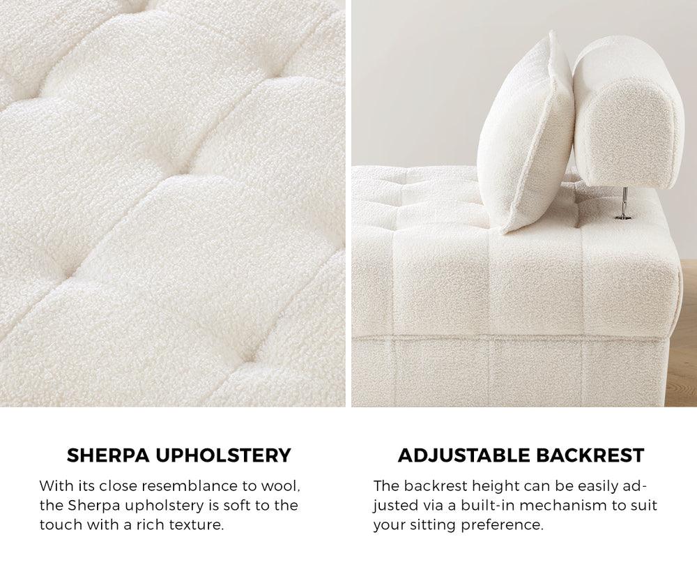 2 Seater Boucle Modular Sofa & Ottoman Set Armless White
