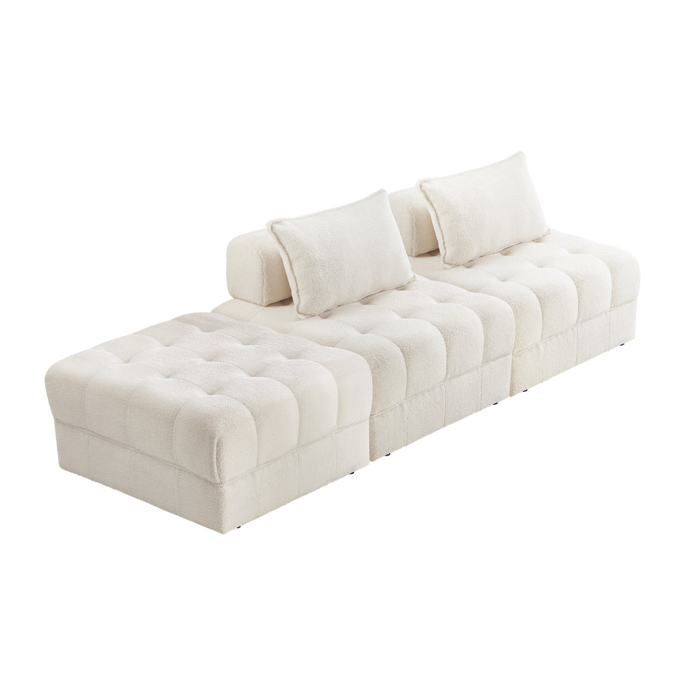 3 Seater Boucle Modular Sofa & Ottoman Set Armless White